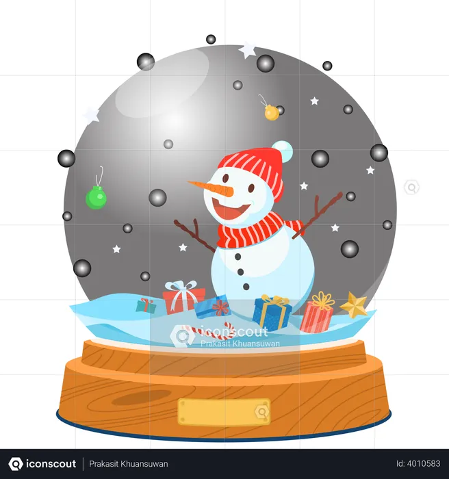 Christmas snow globe with snowman  Illustration