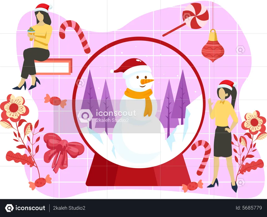 Christmas snowman inside snow globe  Illustration