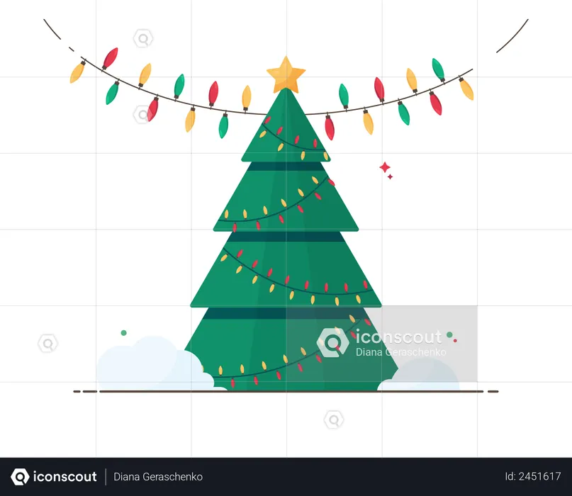 Christmas tree and lights  Illustration