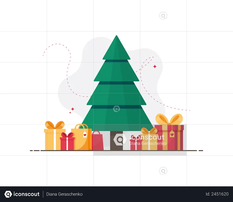 Christmas tree with Christmas gifts  Illustration