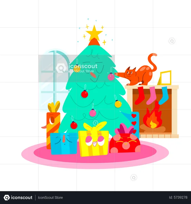 Christmas tree with gifts  Illustration