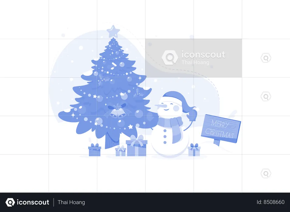 Christmas Tree With Snowman  Illustration