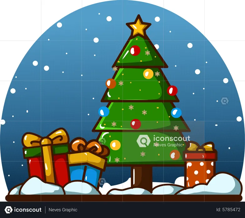 Christmas tree with some gift at Christmas eve with sky night  Illustration