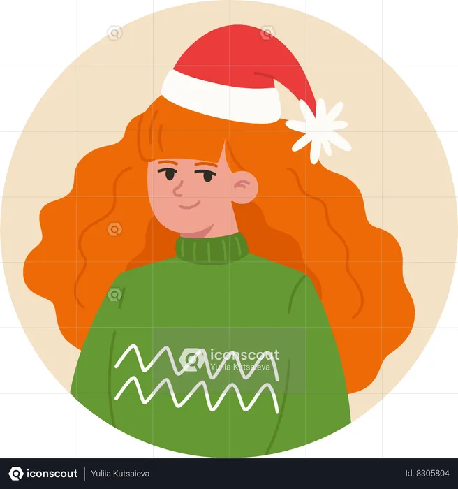 Christmas young woman wearing a Santa Claus hat  Illustration