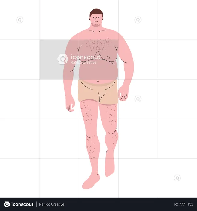 Chubby man wearing boxer shorts walking  Illustration