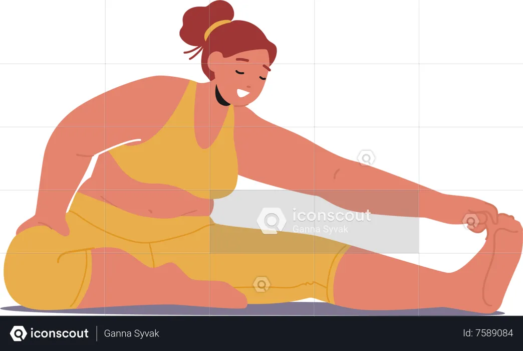 Chubby Woman Practices Yoga  Illustration