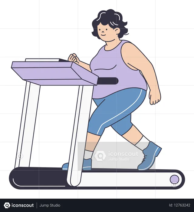 Chubby Woman Running on Treadmill for Cardio Exercise  Illustration