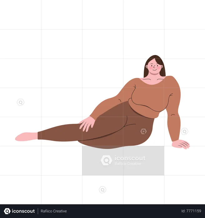 Chubby woman wearing exercise suit sitting pose  Illustration