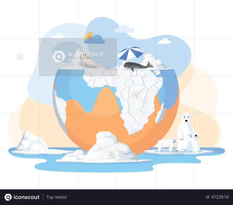 Chunk of ice melting at polar region  Illustration