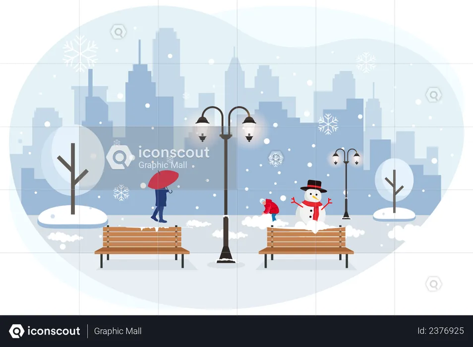 Chutes de neige en ville  Illustration