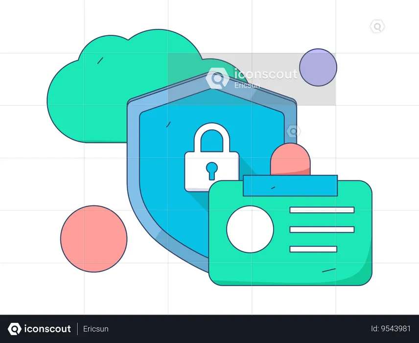 Seguridad cibernética con tarjeta de identificación  Ilustración