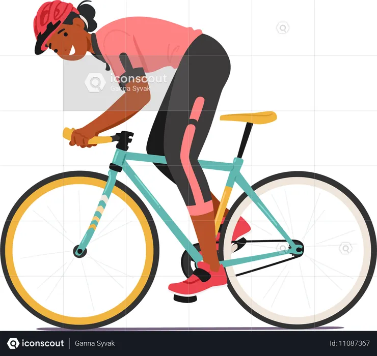 Ciclista femenina disfrutando de un paseo en bicicleta  Ilustración