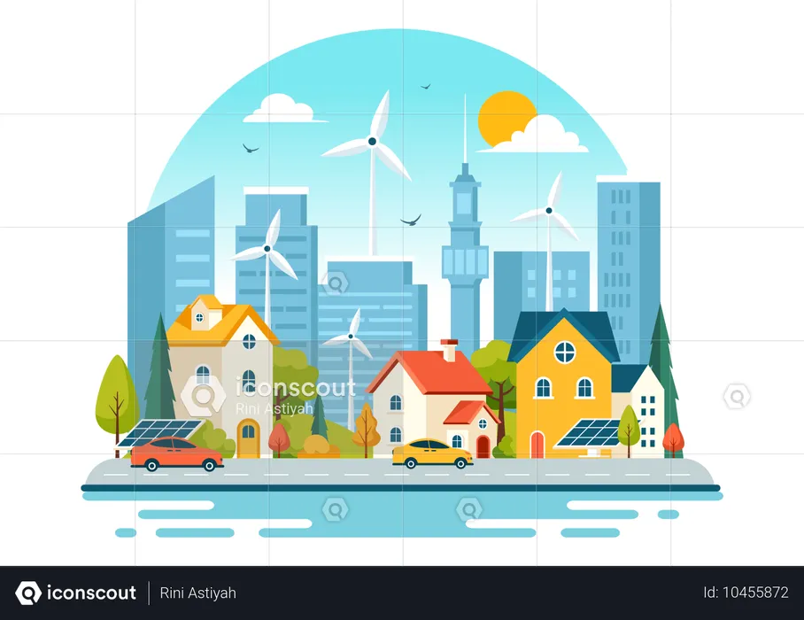 Cidades que usam energia verde  Ilustração