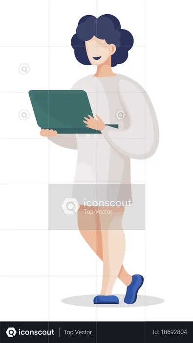 Científica femenina con computadora portátil  Ilustración