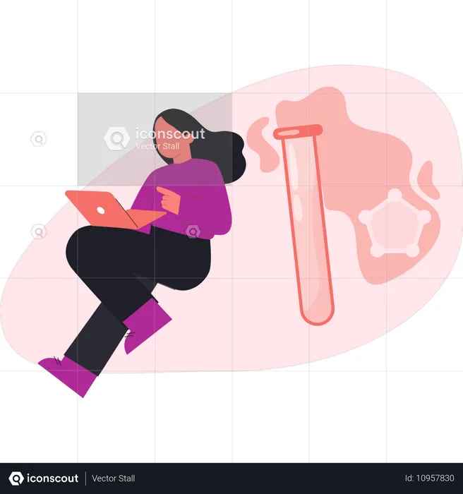 Científica femenina trabajando en una computadora portátil  Ilustración