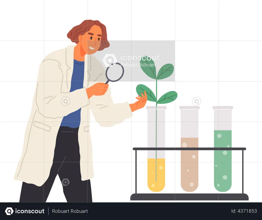 El biólogo científico hace análisis de laboratorio con equipo  Ilustración