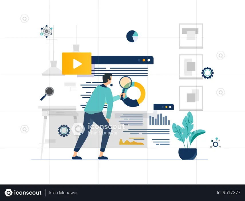 Científico de datos masculino haciendo análisis de datos  Ilustración