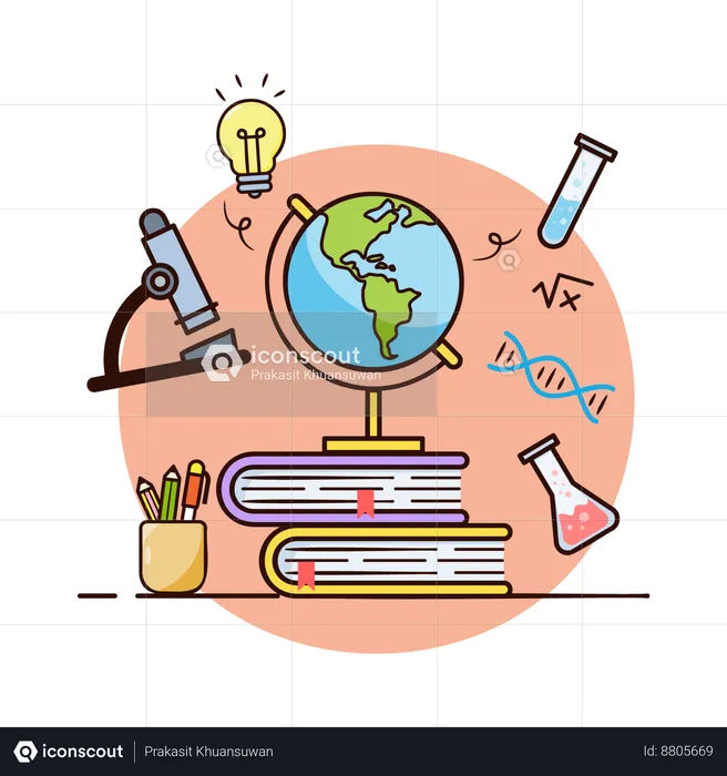 El científico está investigando sobre productos químicos.  Ilustración