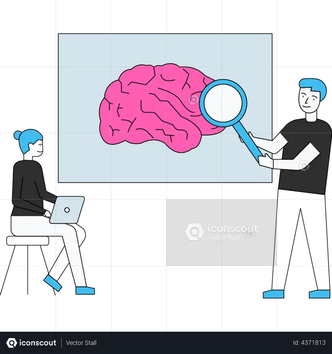 Científico estudiando el cerebro  Ilustración