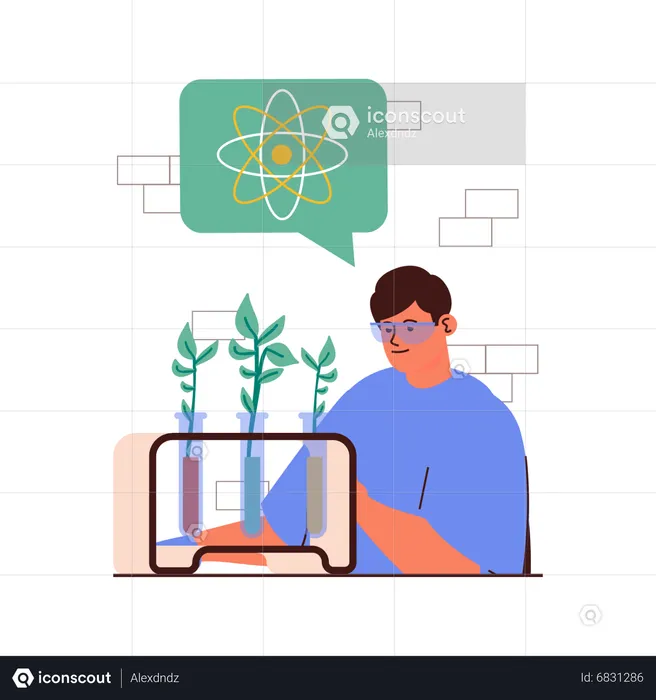 Científico examinando especies de plantas en laboratorio  Ilustración