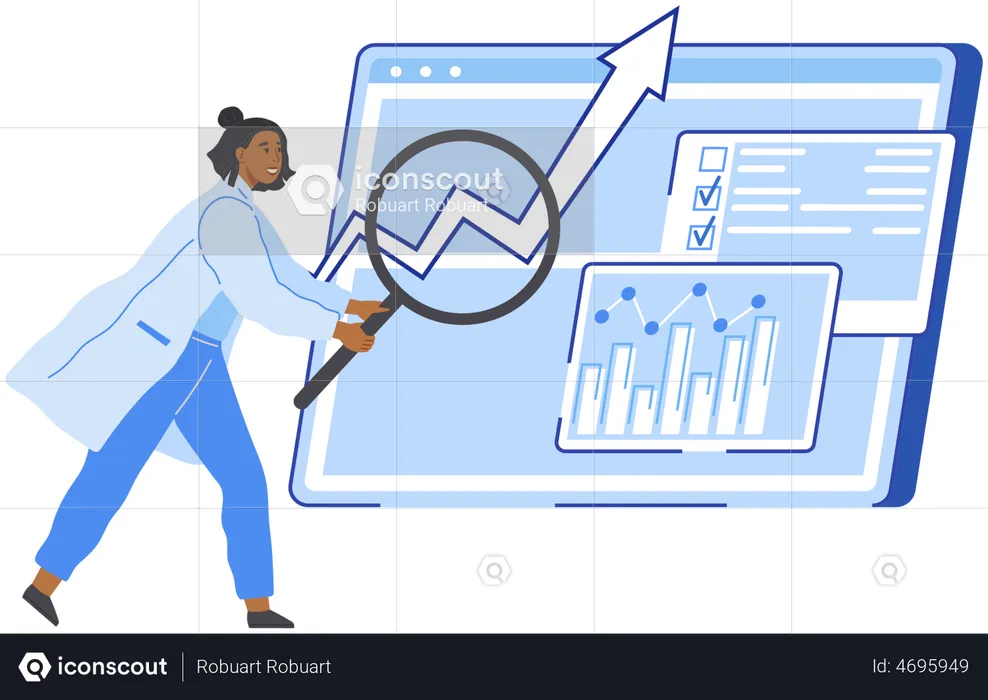 Científico haciendo análisis de datos  Ilustración