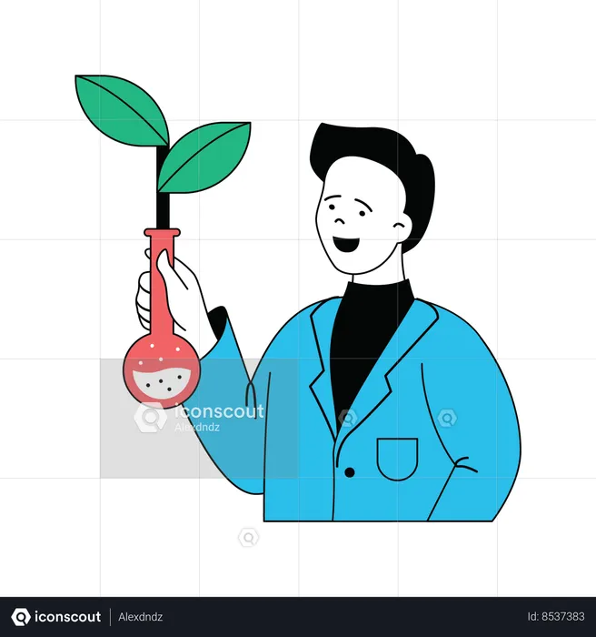 Científico investigando sobre plantas  Ilustración