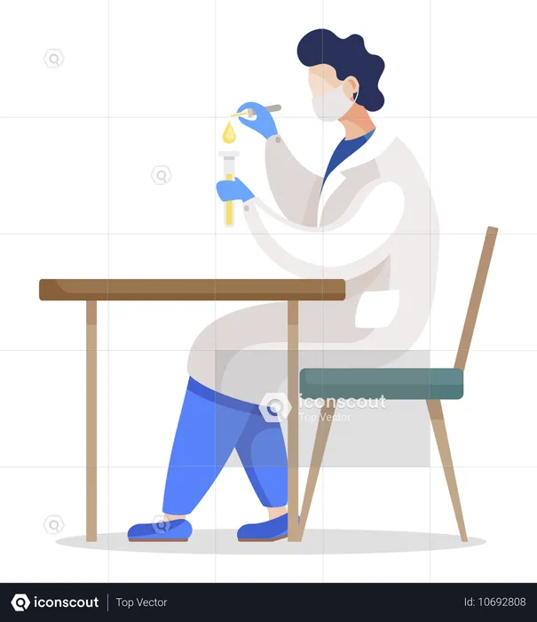 Científico masculino realizando una investigación en el laboratorio  Ilustración