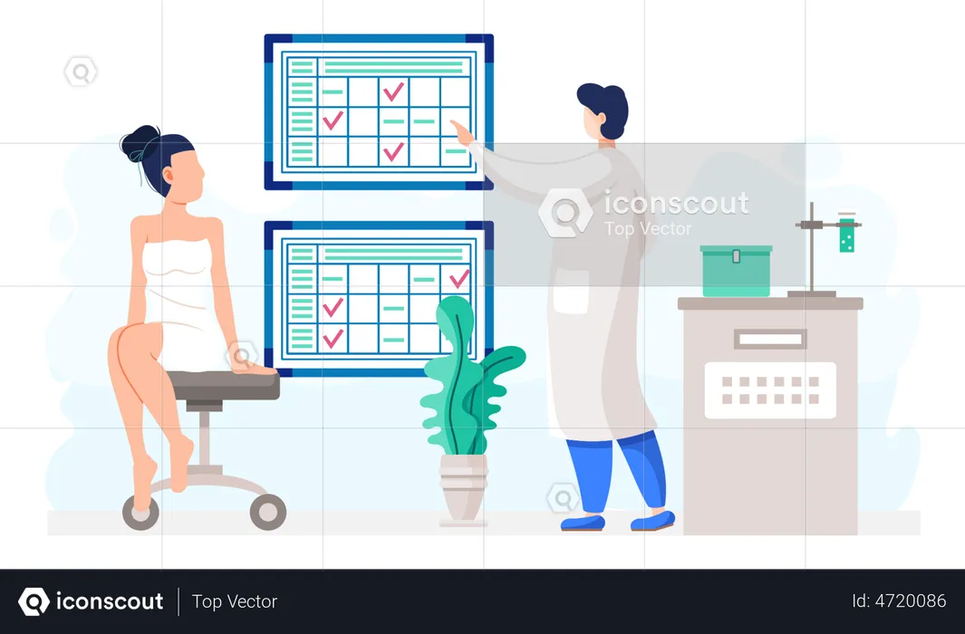 Científico masculino haciendo investigación de horarios  Ilustración