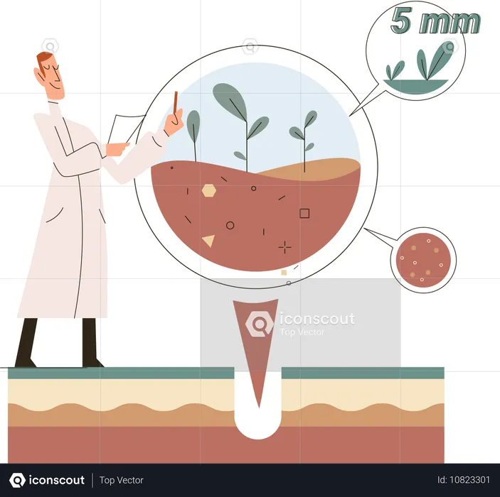 Científico masculino trabajando en análisis de suelos  Ilustración