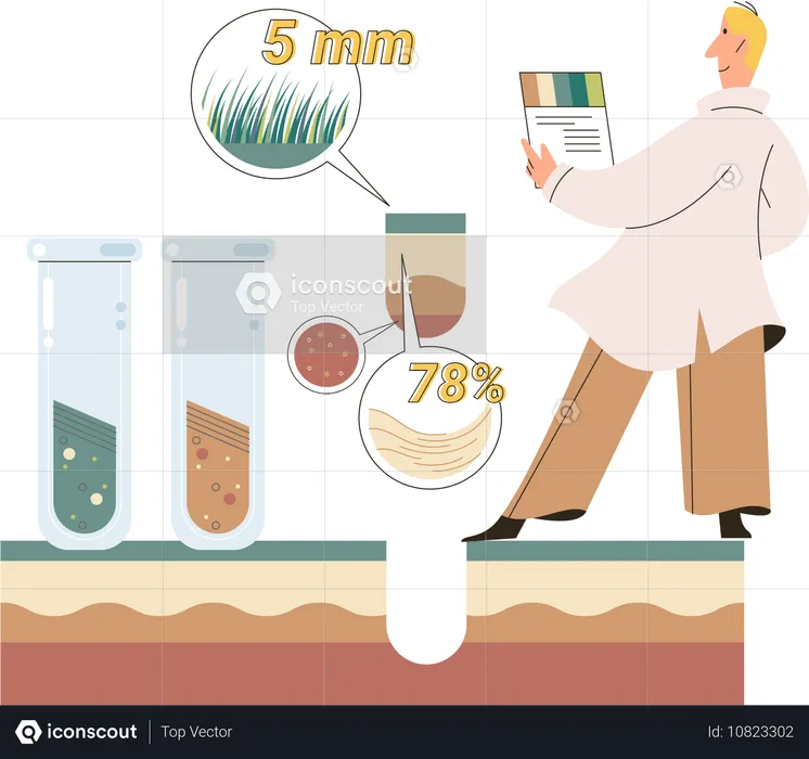 Científico masculino trabajando en análisis de suelos  Ilustración