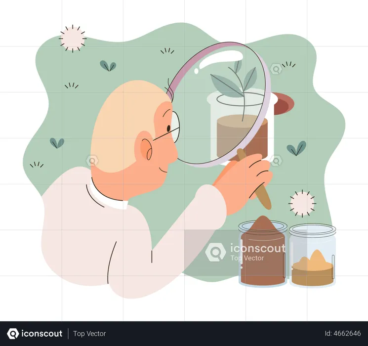 Científico que estudia especias vegetales  Ilustración