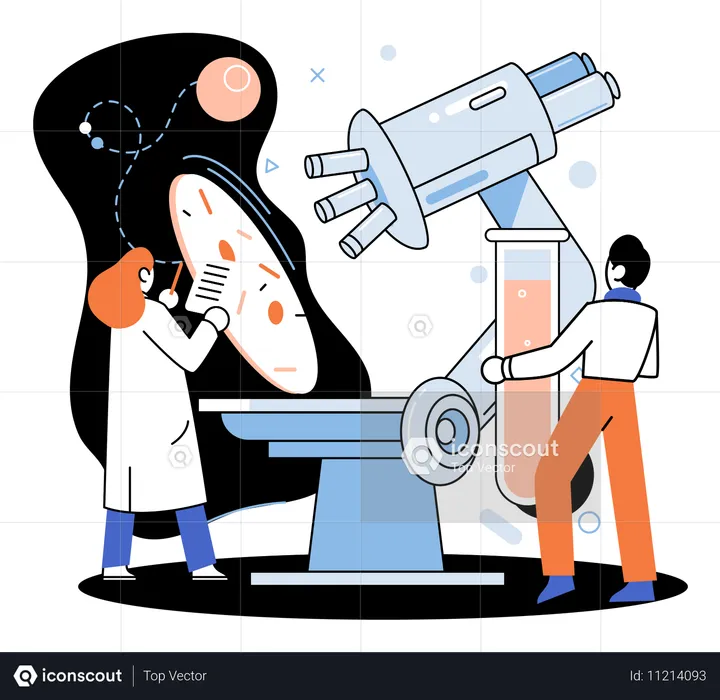 Científico realizando investigación médica en laboratorio.  Ilustración