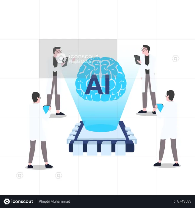 Científico trabajando en chip ai  Ilustración