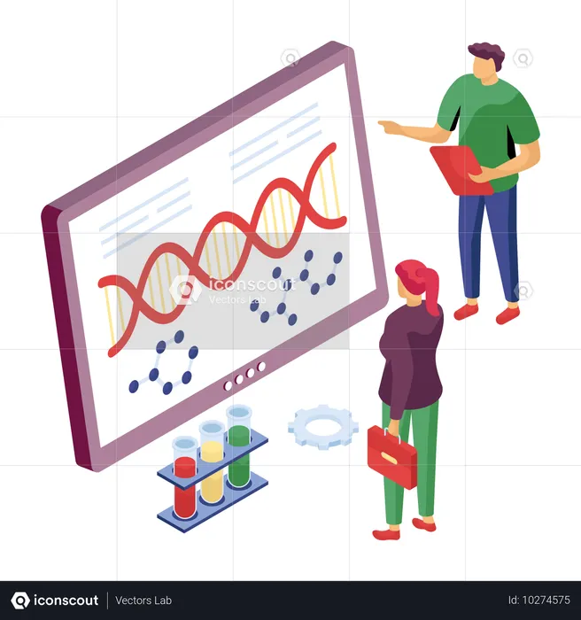 Científico trabajando en ingeniería genética  Ilustración