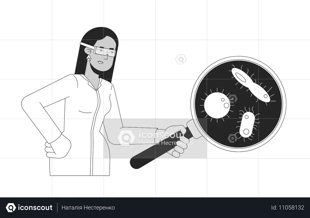 Cientista examinando microrganismos usando lupa  Ilustração