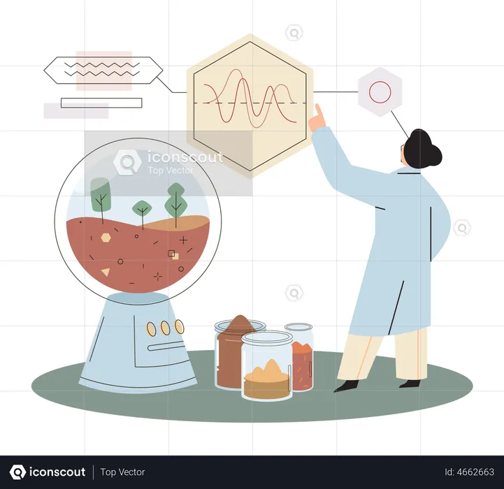 Cientista fazendo controle da estrutura do solo  Ilustração