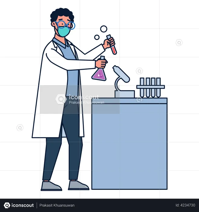 Cientista fazendo pesquisa em laboratório  Ilustração