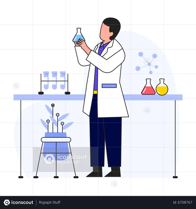 Cientista fazendo pesquisa em laboratório  Ilustração