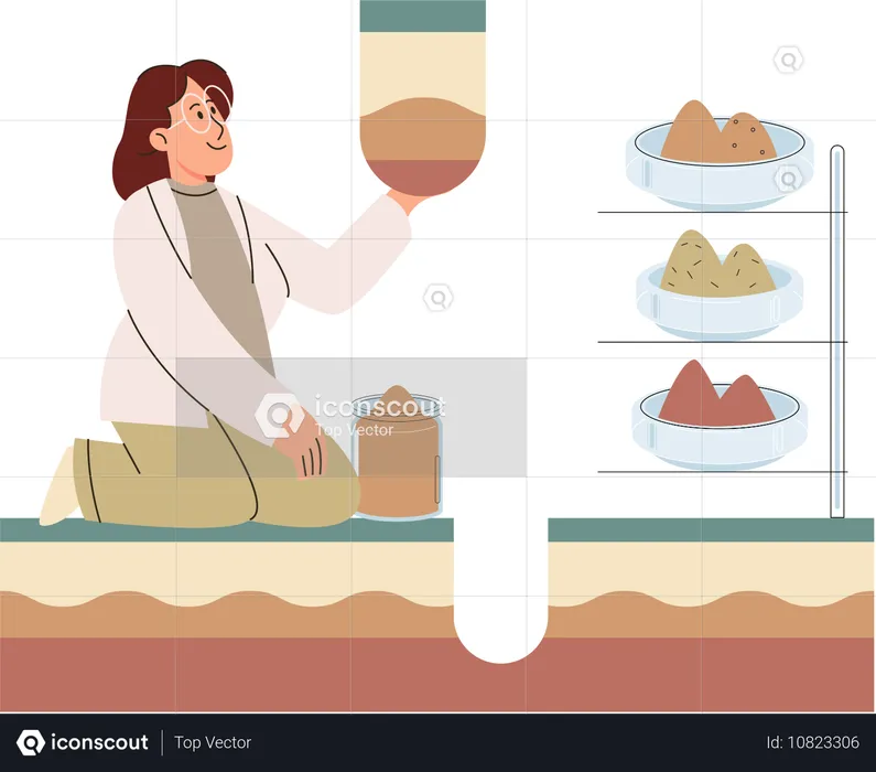 Cientista feminina medindo análise do solo  Ilustração