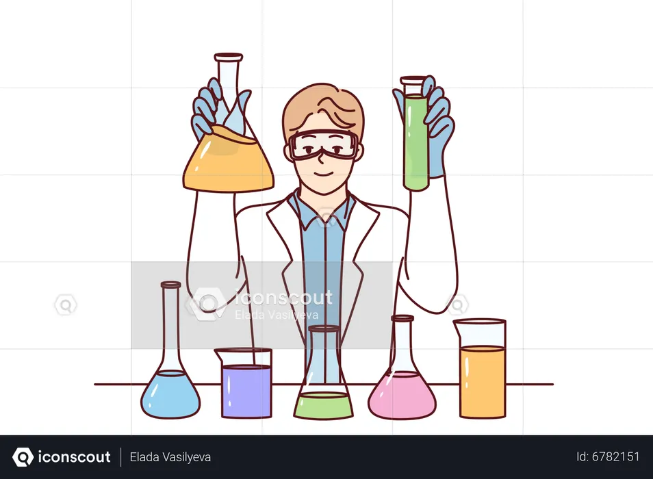 Cientista masculino fazendo experimento  Ilustração