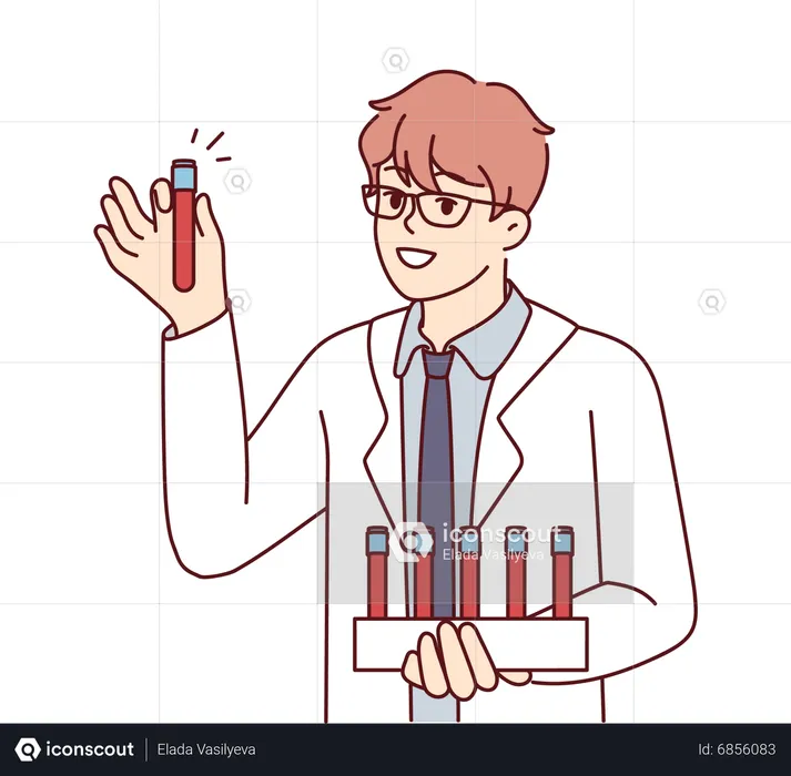 Cientista masculino verificando amostra de sangue  Ilustração