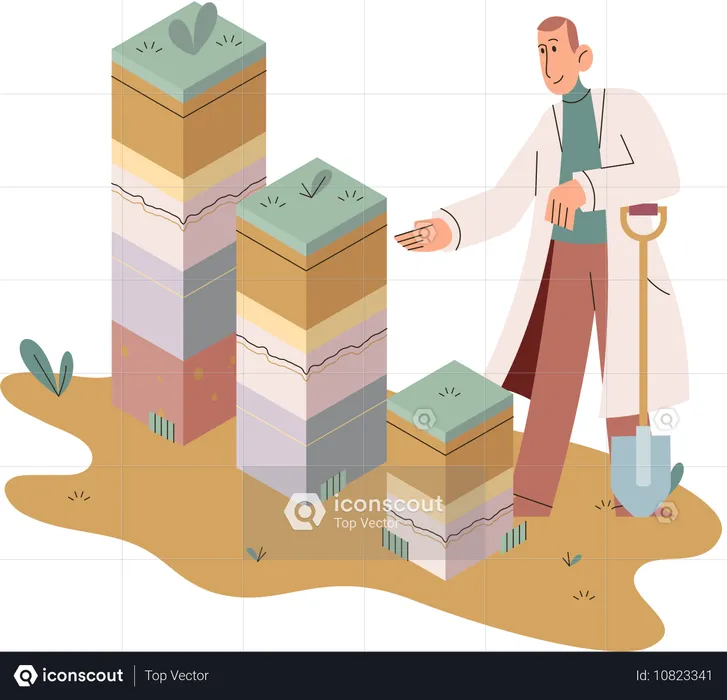 Cientista medindo o status dos níveis do solo  Ilustração