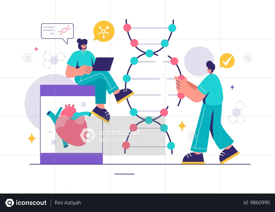 Cientista realiza pesquisa de DNA  Ilustração