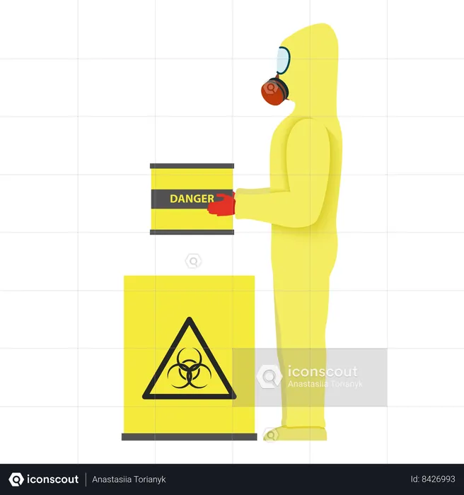 Cientista testando produtos químicos perigosos em laboratório  Ilustração