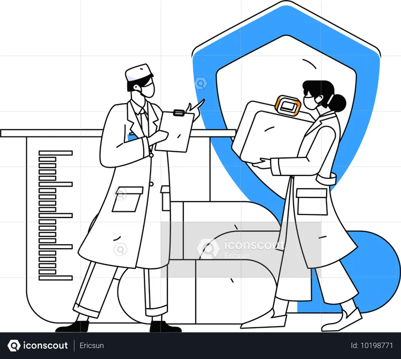 Cientista trabalha em termos de apólice de seguro  Ilustração