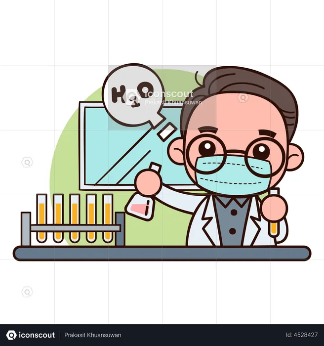 Cientista trabalhando em laboratório  Ilustração