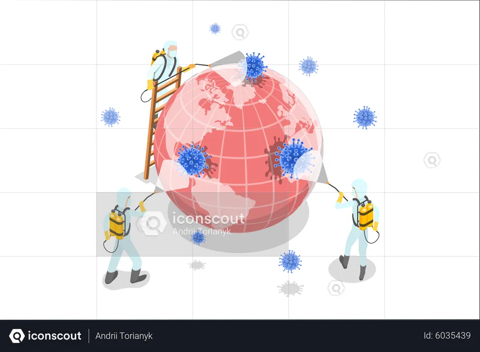 Cientistas desinfetando o coronavírus  Ilustração