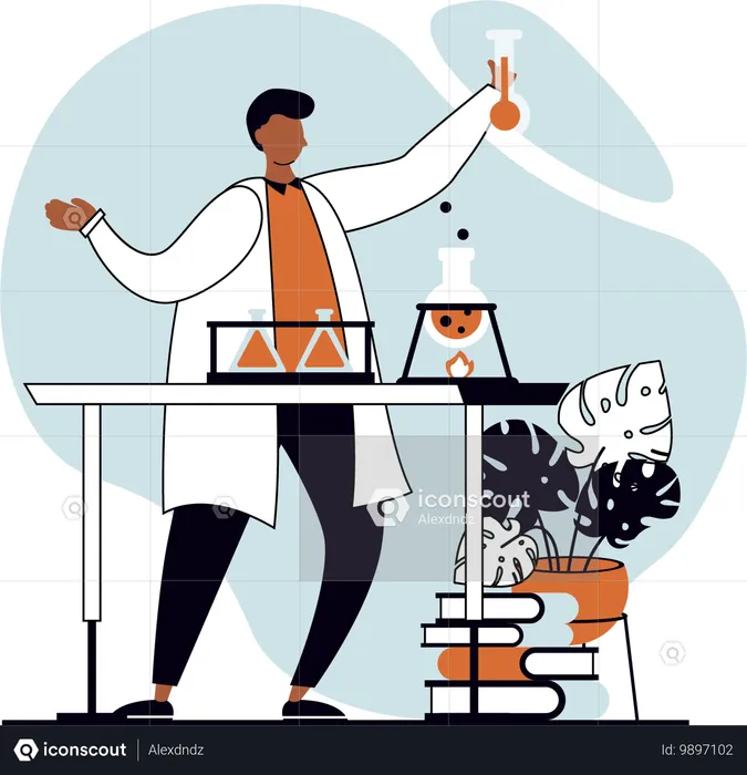 Cientistas masculinos fazendo pesquisas científicas em laboratório  Ilustração