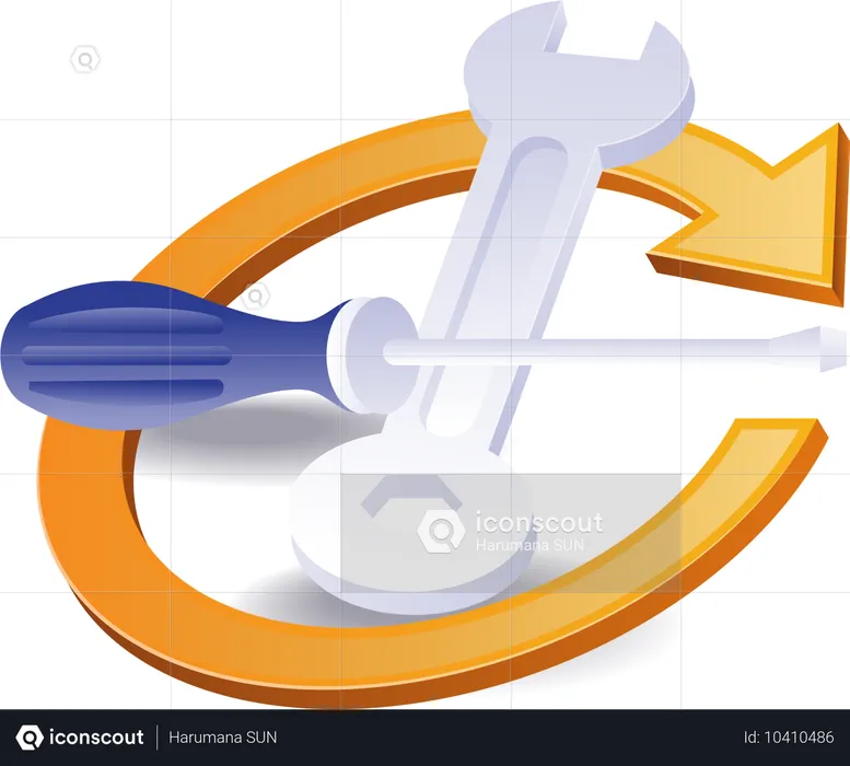 Circle of arrows with repair maintenance symbol  Illustration