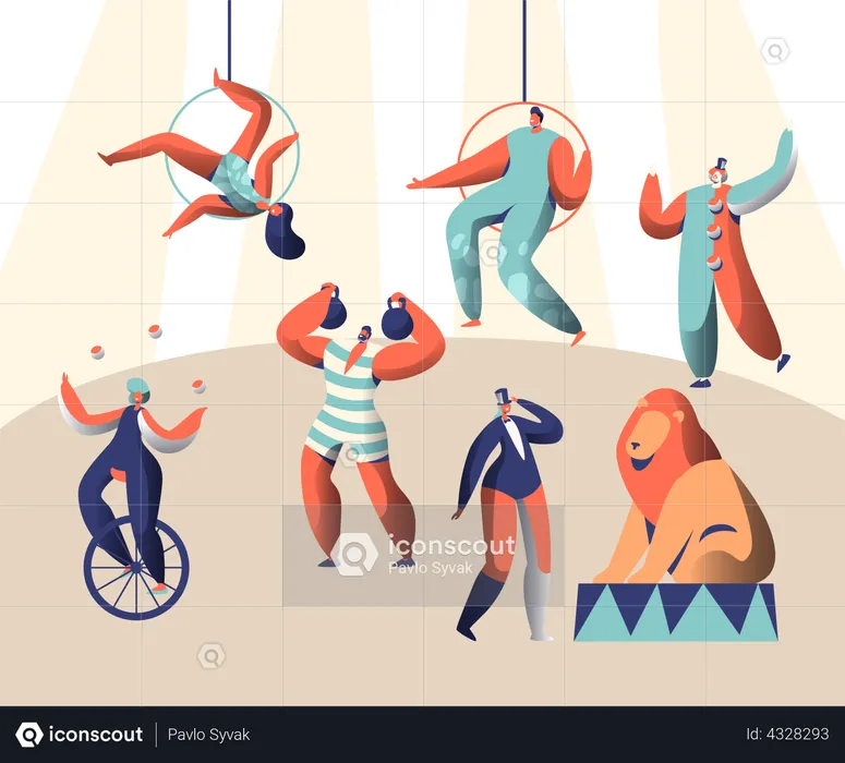 Circus performers doing performance  Illustration